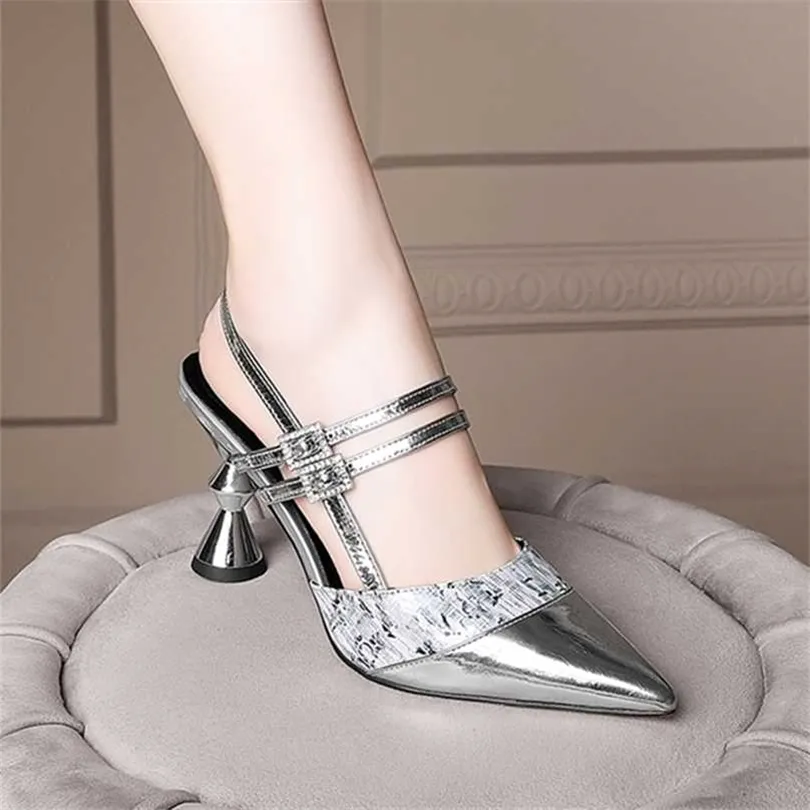 High-heeled Sandals Spring Metal Special-shaped Heel Pointed Shoes Shallow Single-line 211123