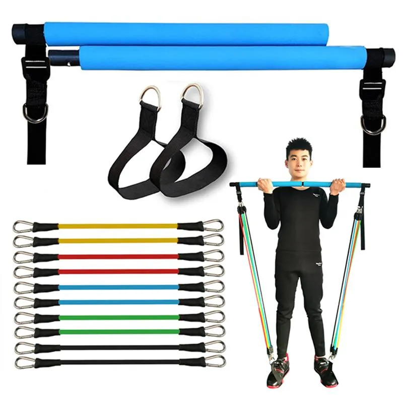 150LB Justerbara Pilates Bar Set med 5 Motståndsband Portable Gym Stick För Full Body Workout Crossfit Yoga Home Ftess