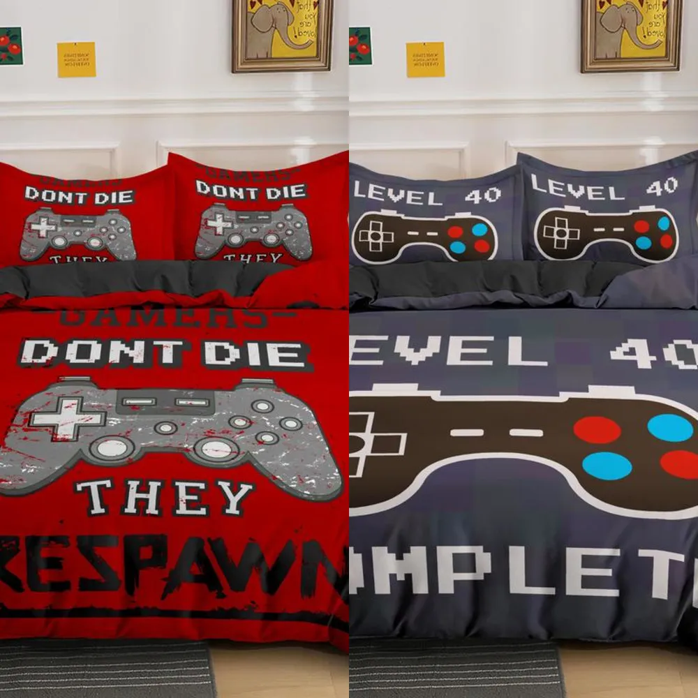 Gamepad Pościel Set dla chłopców Nowoczesny Gamer Comforter Cover Video Gra Duvet Dzieci Kolorowe Przyciski akcji Drukowane C0223