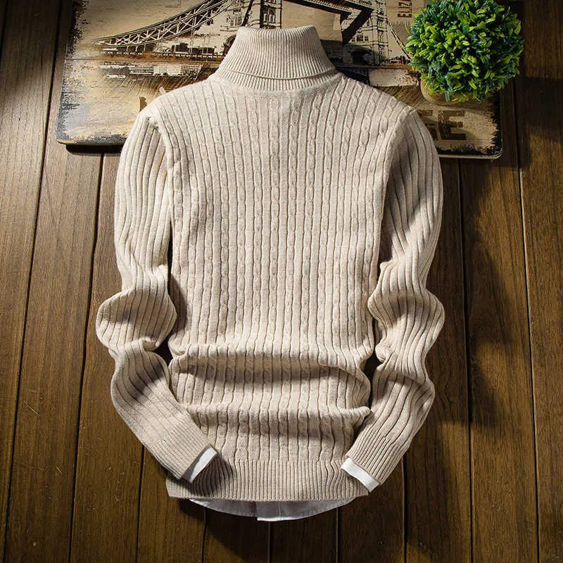 Jesień i zima Męskie swetry golfowe, elastyczne obcisłe ogromne ciepłe solidne kolory męski sweter do dnie dołu Y0907