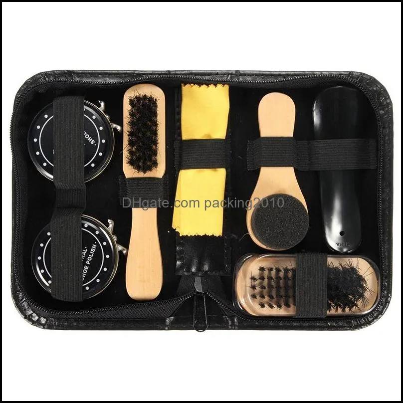 Kit d'entretien de brillance pour chaussures de jardin, ensemble de pinceaux noirs neutres pour bottes, chaussures, baskets, vêtements, rangement de garde-robe