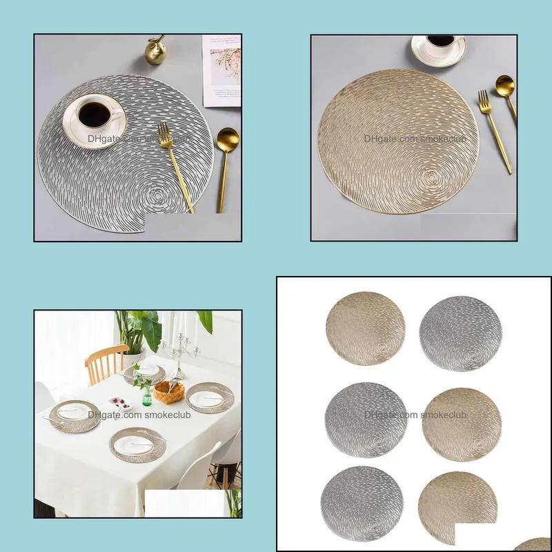 Mats & Pads 6 Pcs PVC Placemats Cutout Round Non Slip Dining Table HomeTable Decoration,Gold+Silver