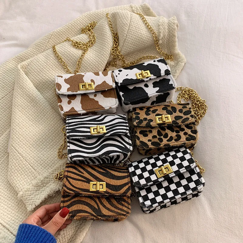 kids designer Mini change purse fashion baby girls checkered cow printed Wallet Cute children Small Accessories one shoulder bags F941