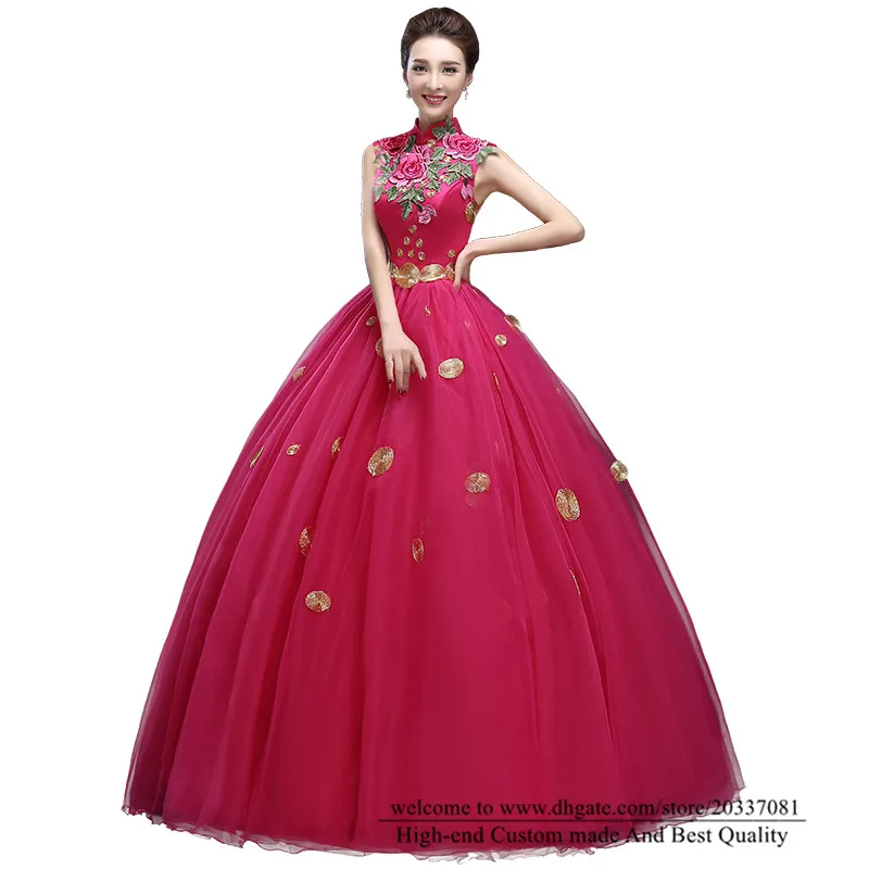 Quinceanera Dresses 2021セクシーなハイネック赤プリンセスパーティーPROMフォーマル刺繍チュールボールガウンVestidos DE 15 ANOS Q49