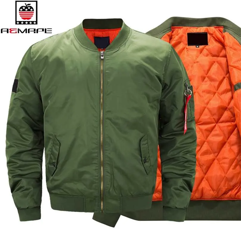 AEMAPE Célèbre marque Bomber Vestes Hommes Casual Solide Fermeture Éclair Pilote Veste pilote Air Hommes Militaire Vert Slim Fit Mâle Manteau 211217