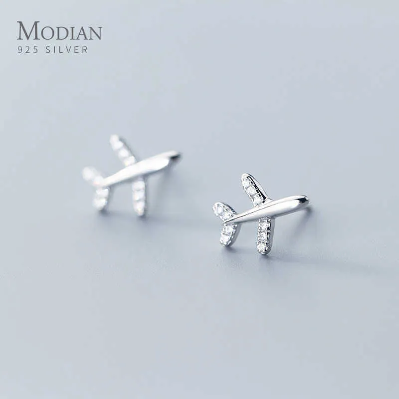 100% 925 Sterling Silver Small Cute Fashion Aircraft Stud Earrings for Women 925 Anti-allergy Plain Fine Jewelry 210707