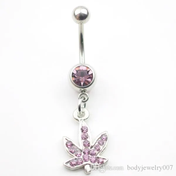 D0390 Stainless steel Body Piercing Jewelry Belly Button Navel Rings Dangle Charm Maple Leaf SS 