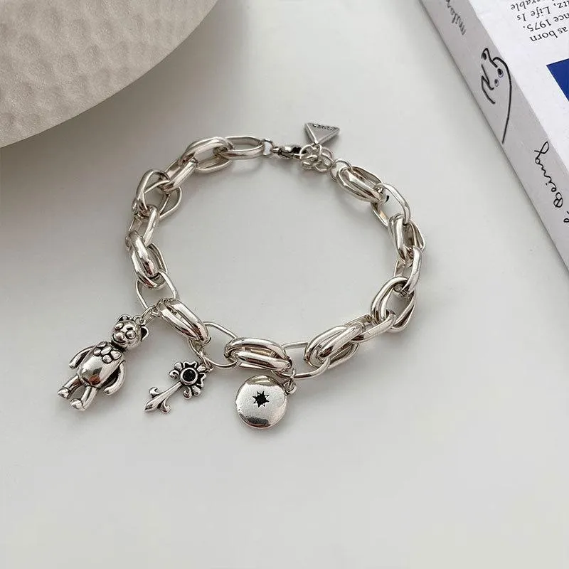 Link pulseiras 925 prata esterlina artesanal pequena chave bloqueio pendente charme para mulheres casamento luxo jóiaslink chain2573