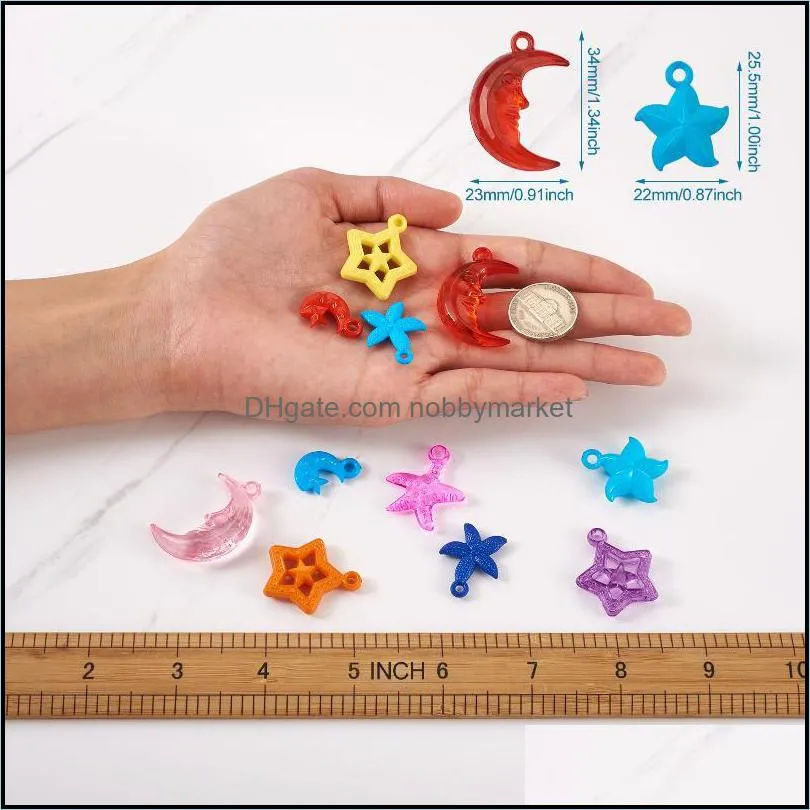 Charms 400pcs/Set Transparent & Opaque Acrylic Charm Star Moon Pendants For Jewelry Making Decor Accessories 25x19x6mm