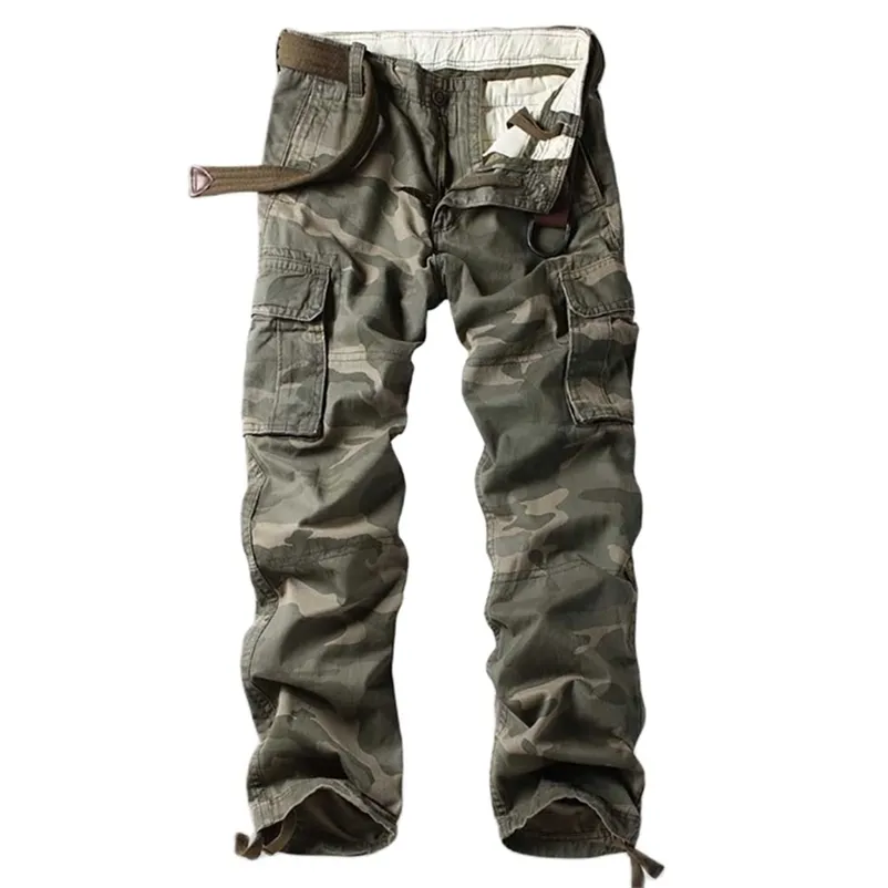 Homem cargas calças militares estilo tático calças armadilhas bolso corredores seta solta solta calças de camuflagem calças de camuflagem roupas 211108