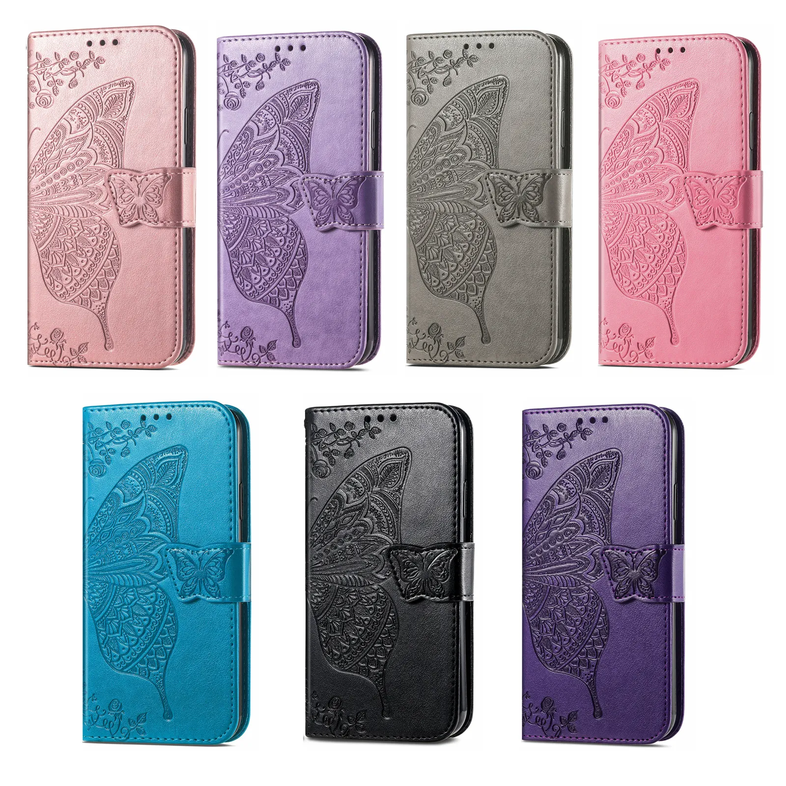 Brieftaschen-Handyhüllen für iPhone 14 13 12 11 Pro Max X XS XR 7 8 Plus Big Butterfly Prägung TPU PU Leder Flip Stand Cover Case mit Kartenfächern