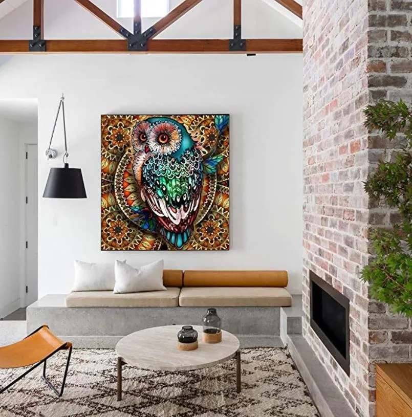Diamond Painting Kit For Adults - Winter Owl Design, 12x16 Inch Full Drill Canvas With Tools, Home Wall Art