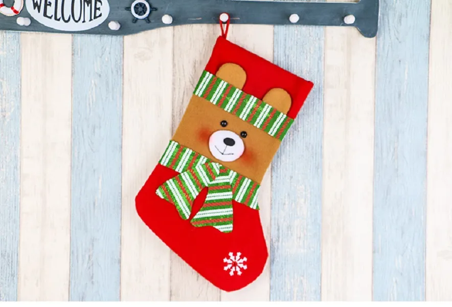 Christmas supplies gift bag decorations pendant giving sack socks ornaments high-end striped large red and green snowman snowflake Xmas stocking