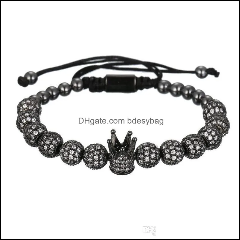 Hot Sale Fashion Copper Bead Bracelet Zircon Diamond Crown Bracelets Hand-Woven Adjustable Bracelet Men And Women Charm Jewelry
