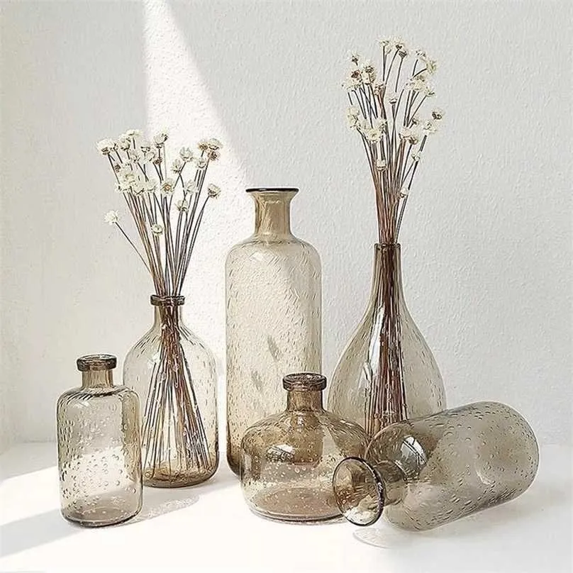 Europe Vintage Glass Vases Flower Pot Vase Decoration Home Ins Linving Room Nordic Deco Dried Hydroponic Bottle 211215