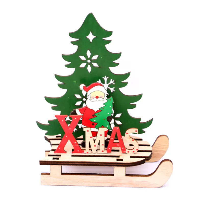 Christmas decorations creative color painting wooden pendant assembly sled car ornaments puzzle gift