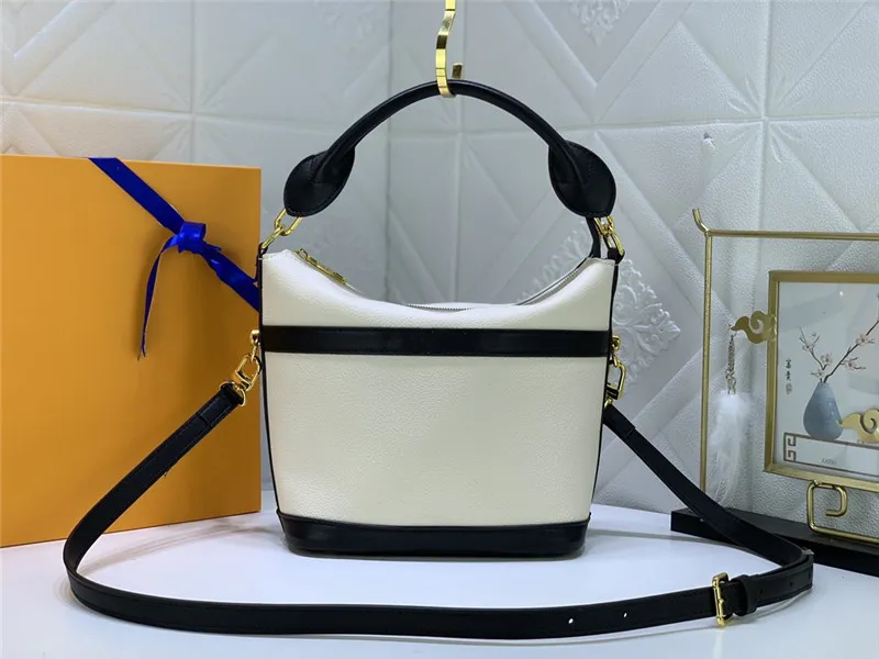Miękka skórzana torba dla damskich torebki kubełkowe damskie czarno-białe wysokiej jakości kieszeń na lady crossbody
