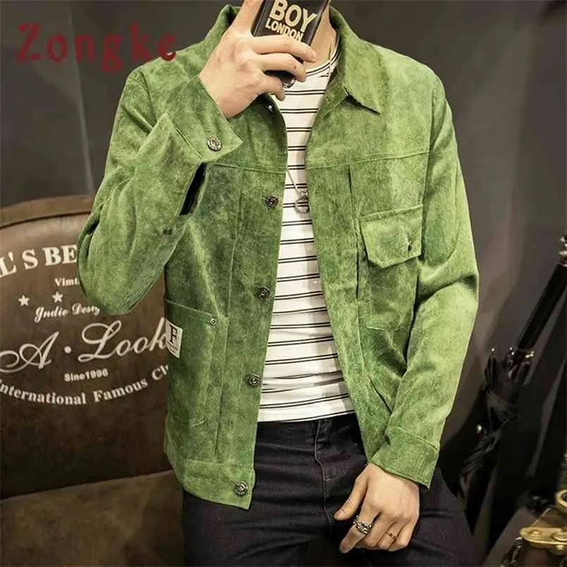 Zongke Corduroy Casual Jacket Men Coat Fashion Brand Slim Fit Bomber Jacket Male Windbreaker Men Coats M-5XL 210818
