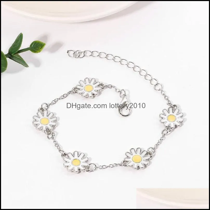 Fashion Silver Color Daisy Flower Bracelet Charms Enamel Sunflower Jewelry Woman Chain Link Bracelets Accessories Link,