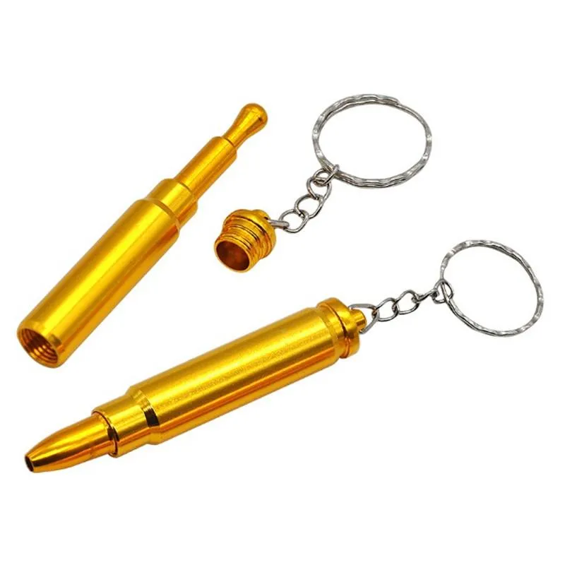 2022 Ny Bullet Pipe Mini Funky Bullets Metall Guld Tobak Rökfilter med nyckelkedja Huvudpistol Pistol Bullet Form Handrör DHL