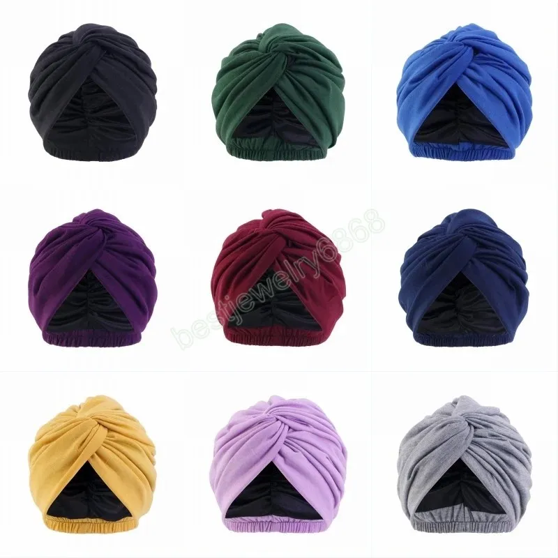 Moslimmutsen Vrouwen Zachte Effen Kleur Twist Knot Mutsen Mode Afrikaanse Vrouwelijke Turban Cap Loss Haar Bonnet