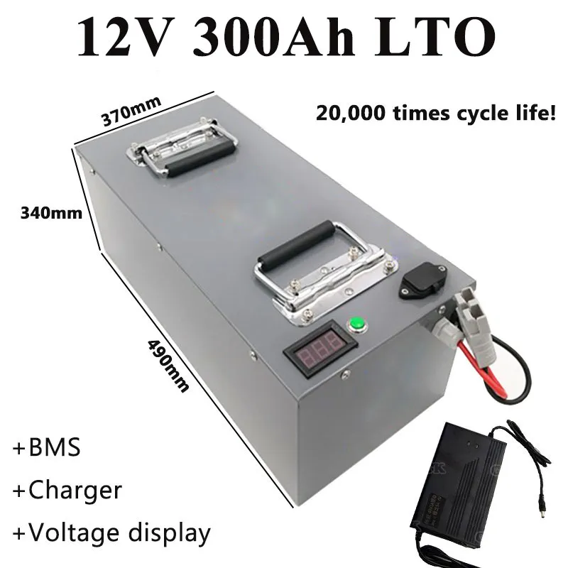 Snabbladdning 12V 300AH LITIUM TITANAT 2.4V LTO -celler med BMS för solpanel/bilbil/inverterbil/Go Cart+20A -laddare