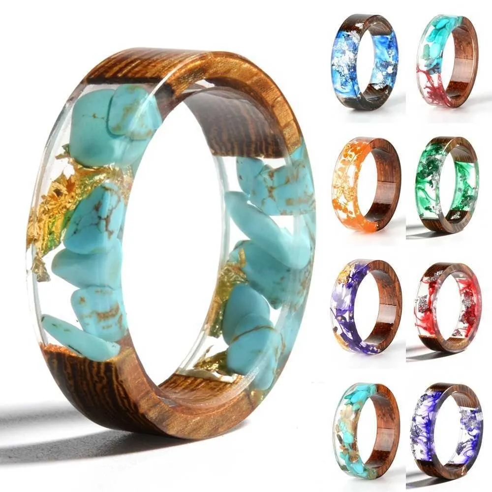 Wood Resin Ring Transparent Epoxy Fashion Handmade Dried Flower Wedding Jewelry Love for Women 2019 New Design