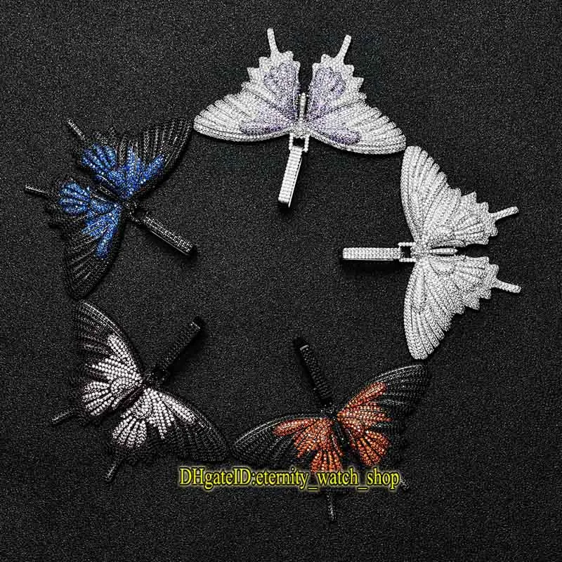 Eternity Avrupa ve Amerikan Hip-Hop Elmas Kakma Büyük Kelebek Kolye Buzlu Dışarı Elmas Renk Kelebek Mavi Siyah Kelebek Kolye