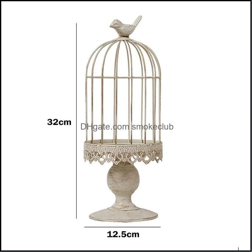 Candle Holders Iron Retro White Bird Cage Holder Creative Candlelight Stick Dinner Party Home Decor Wedding Adornment