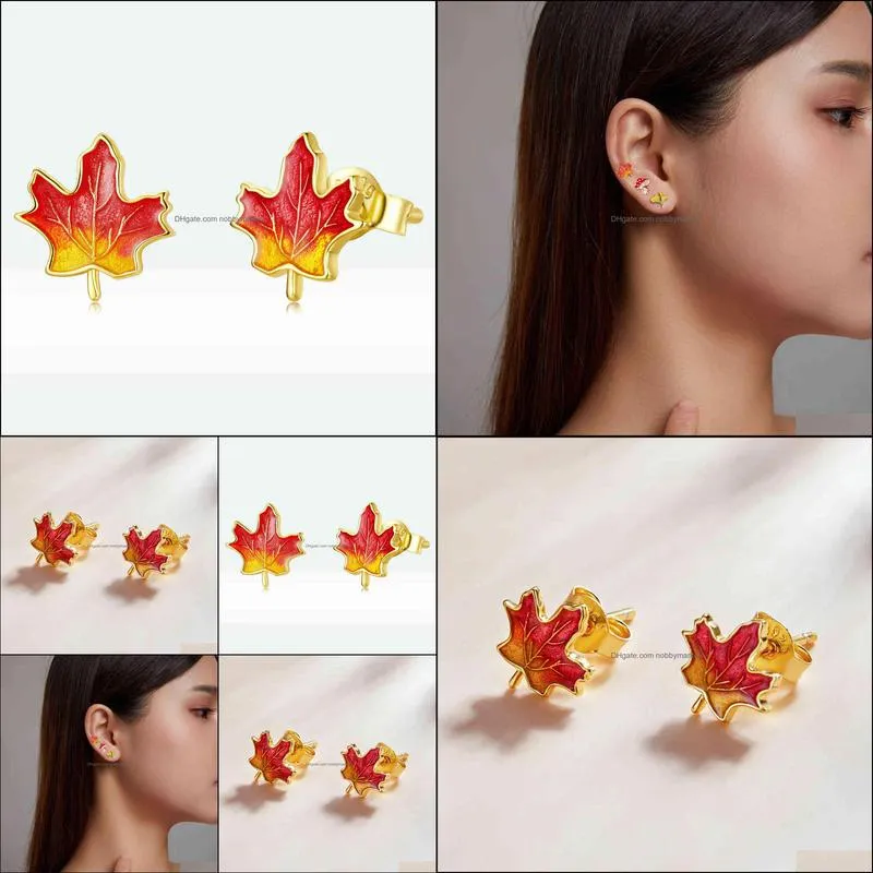 La Menars Autumn Red Maple Leaves Earrings for Women 2021 Original European Style Genuine 925 Sterling Silver Jewelry with Cz