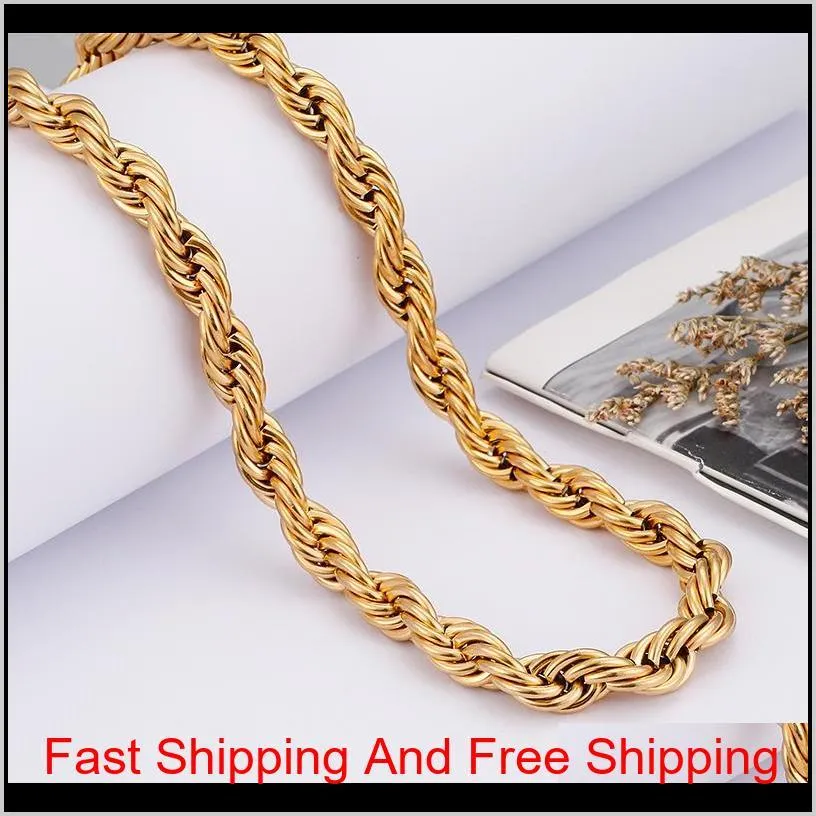 18k real gold plated stainless steel rope chain necklace for men women gift fashion jewelry accessories wholesale