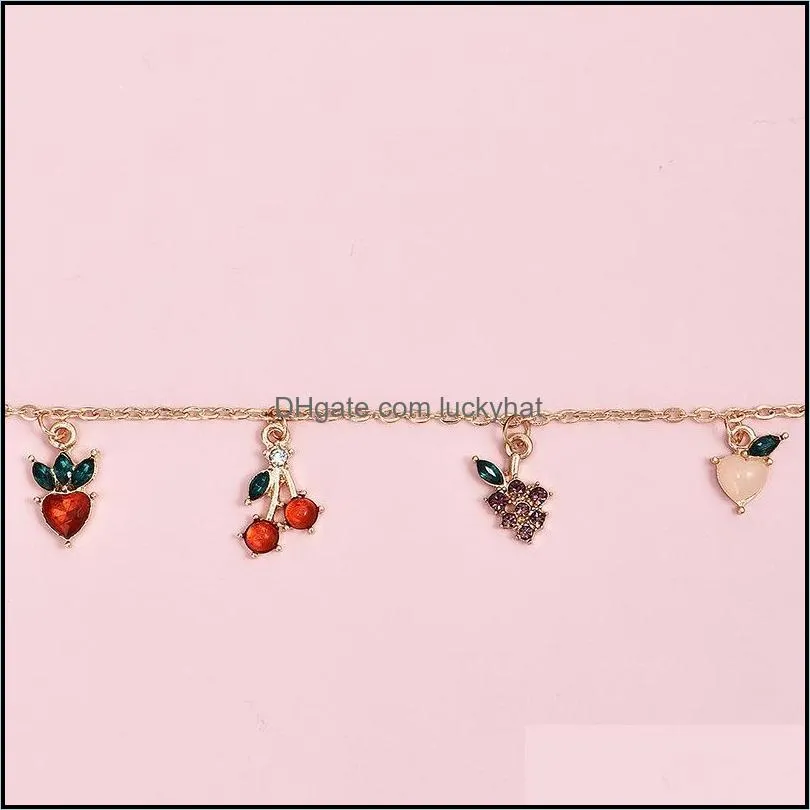 Pcs Fashion Women Bracelets Elegant Carrot Crystal Peach Grape Cherry Pendant Golden Bracelet Beach Charm Party Jewelry Link, Chain