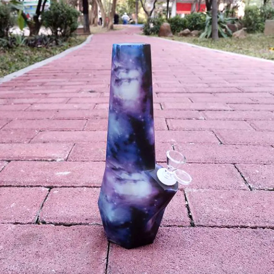 10 '' Parlayan Bong Silikon Bongs Su Borusu DAB Rigs Sigara Nargile Pırlanta Down Stem Cam Kase ile Baskılı