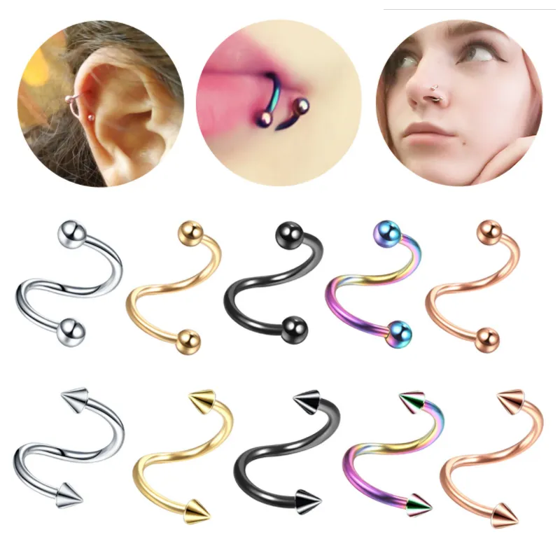 Twisted Spiral Barbell Cartilage Helix Tragus Earring Lip Wenkbrauw Neus Labret Hoop Ringen Chirurgische Stalen Body Piercing Sieraden