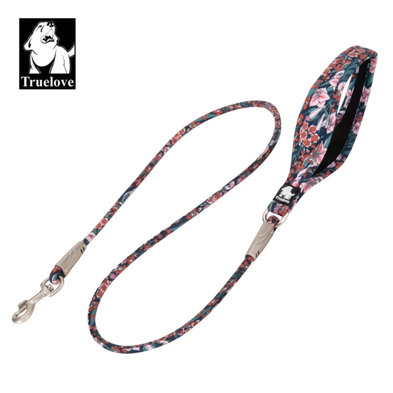 Truelove Pet Leash Laisse en corde florale pour chien et chat Poignée rembourrée en néoprène Tissu 100% coton Crochet en alliage de zinc Extérieur TLL2573 210729