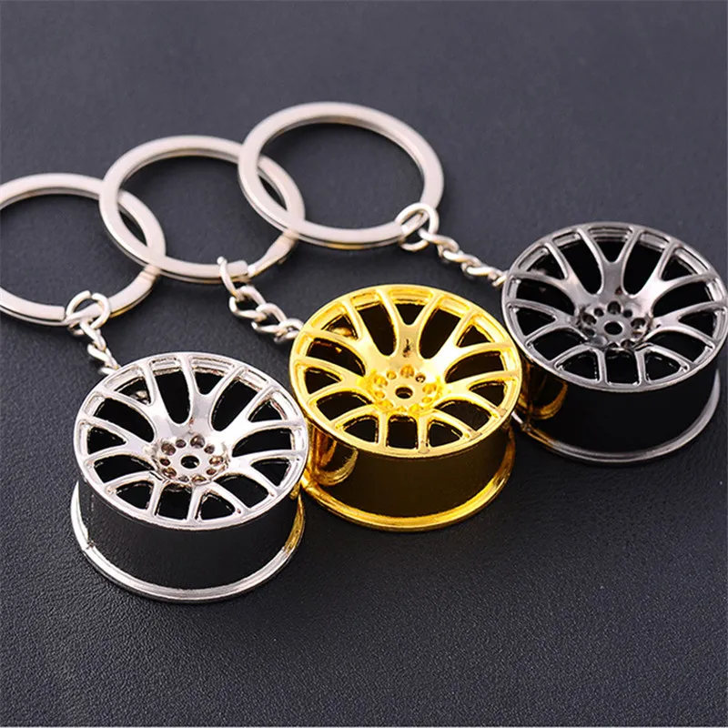 Auto Turbo Hub Keychain Wheel Rim Bil Nyckelring Zinc Alloy Fob Däck Styling Nyckelkedjor Silver Gold Svart Bra kvalitet