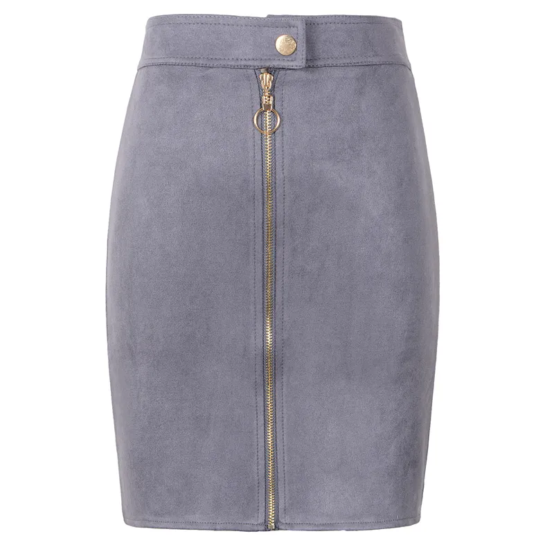 Vintage Style Suede Mini Pencil Skirt For Women Front Zipper 