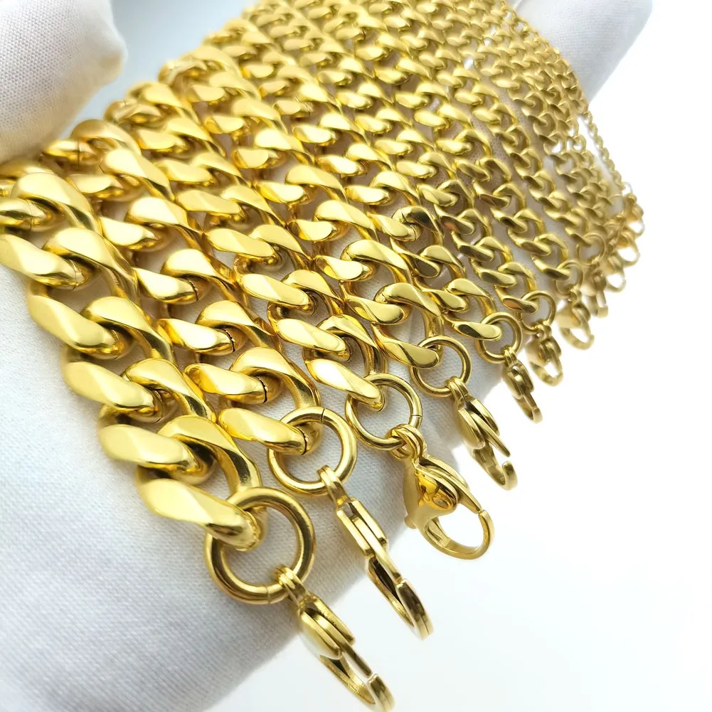 gioielli con bracciale a catena a maglie tono oro 18 carati in acciaio inossidabile da donna da uomo