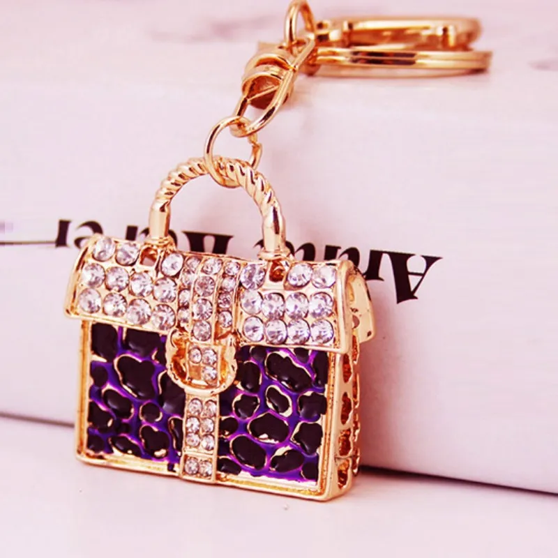 Bling Bling Crystal Torba Breloczki Stop Materiał Torebka Kształt Keychain Metal Key Ring Exquisite Fashion Gifts