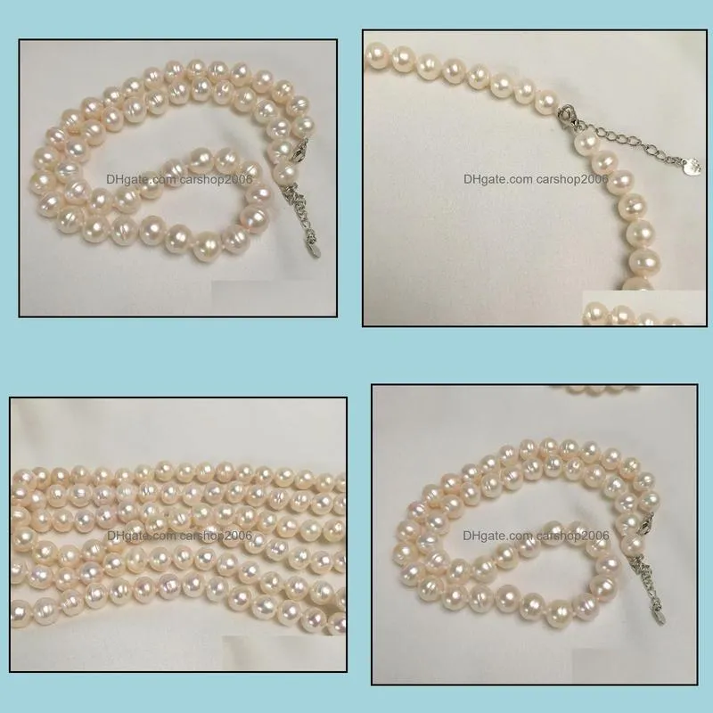 9-10mm Beaded Necklaces Natural White Baroque Pearl Necklace 18 Inch Women`s Gift Jewelry