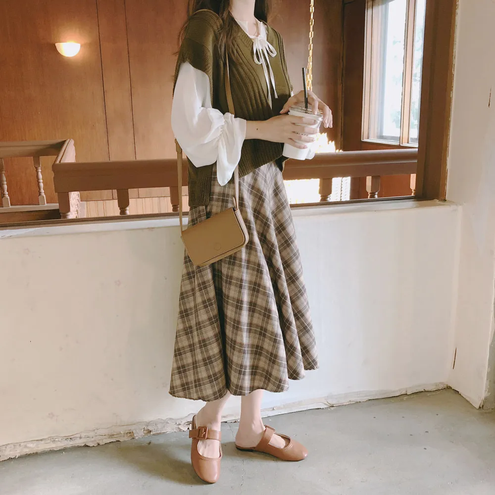 Vintage Plus Size Plaid Plaid Midi Skirt With High Waist And Vintage Plus Size Plaid Plaid Midi Skirt With High Waist And