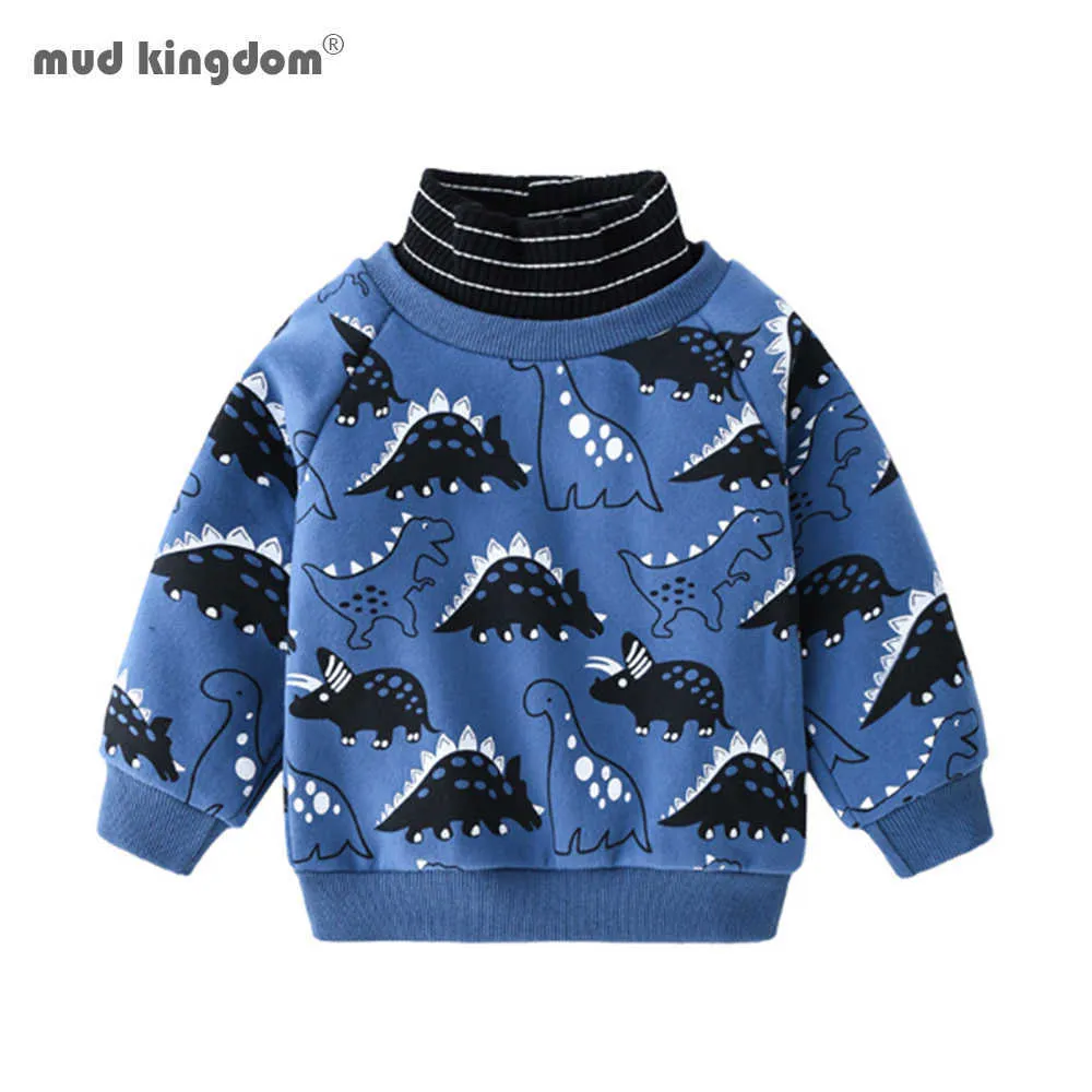 Mudkingdom Kids Dinosaurs Sweatshirts Coton Hiver Automne Bébé Garçons Tous imprimés Chemises doublées en polaire 210615