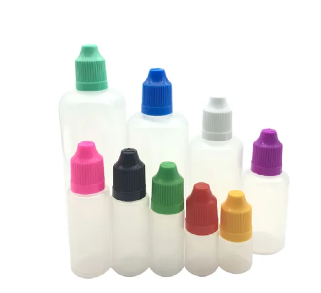 2021 50 ML Lotto 100 Pz Spedizione GRATUITA Bottiglie contagocce in plastica LDPE con tappi e punte a prova di bambino Sicuro E cig capezzolo lungo