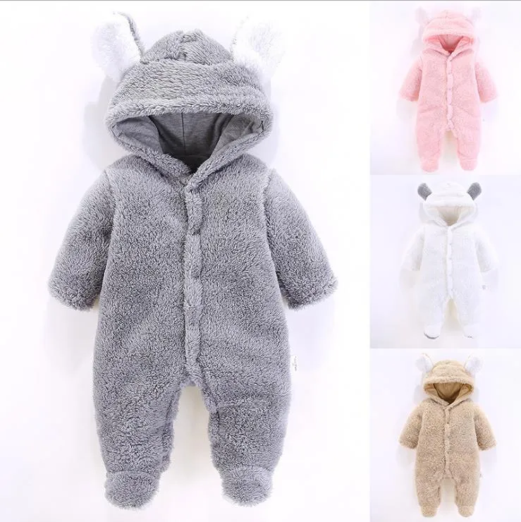 Bebê romper urso orelha bebês garotos onesies único breasted recém-nascido escalada roupa flanela toddler meninas jumpsuit inverno bebê roupas bt4470