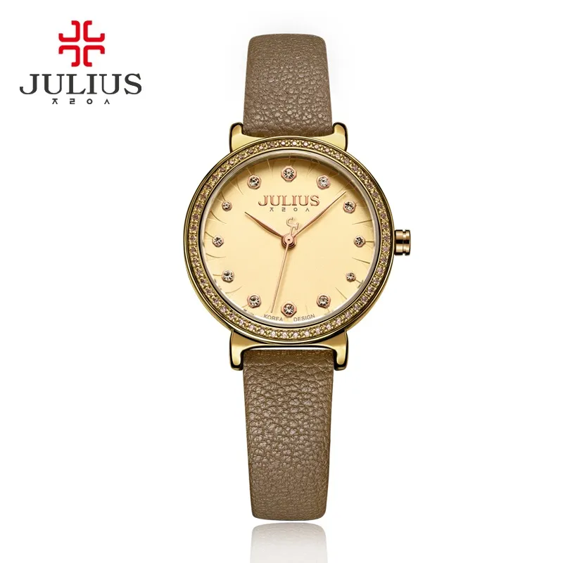 Julius 20022New Watch dla kobiet Zegarek Kwarcowy z Diamond Red Leather Strap Relogio Feminino Mody Zegar Dropshipping Ja-965