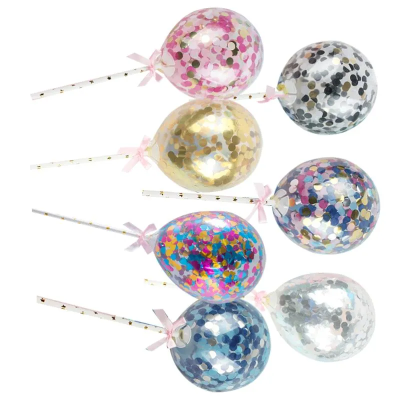 Other Festive & Party Supplies 7PCS Sequins Balloons Cake Toppers Creative Confetti Plug Birthday Decorative Sequined Balloon For Bi