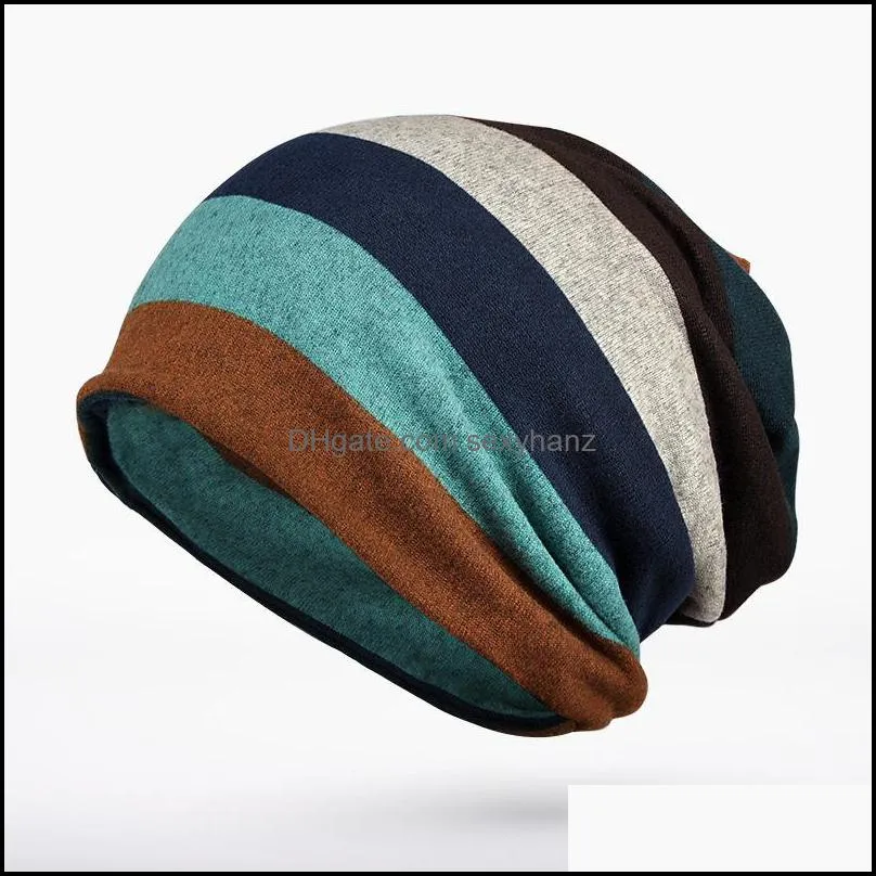 New Autumn Winter Women Stripe Hat Horsetail Cap Beanies Neck Warmer Big Girls Lady Knitted Hats M253