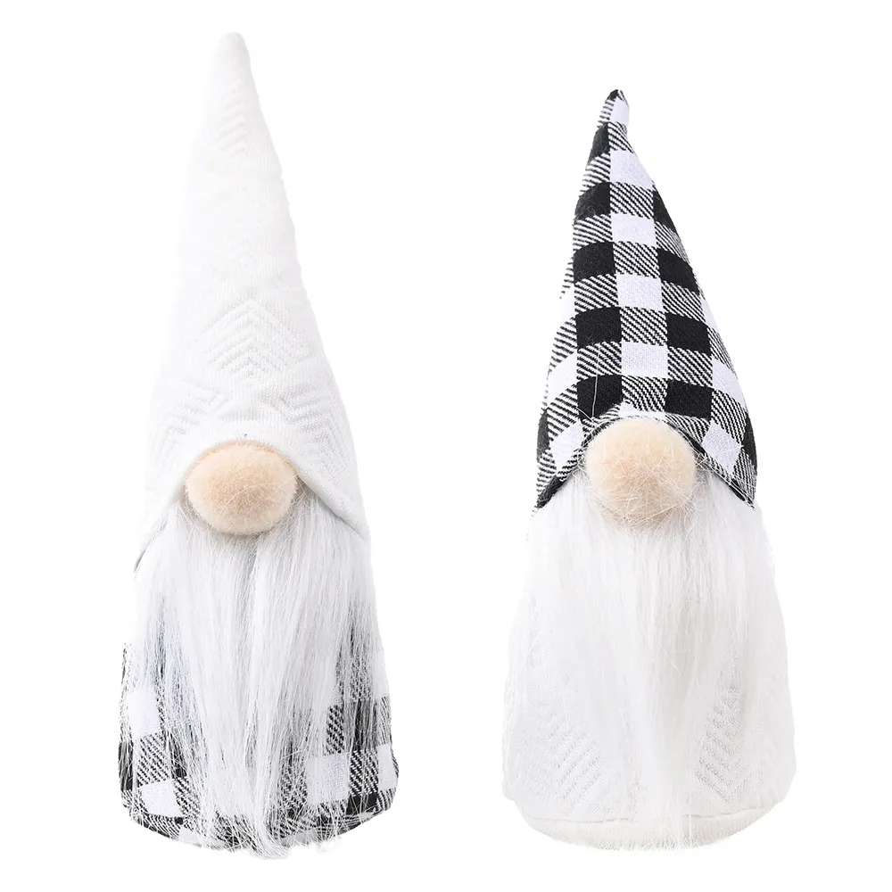 Gnome de Noël sans visage fait à la main noir et blanc Plaid forêt vieil homme poupée Xtmas plateau à plusieurs niveaux décorations XBJK2110