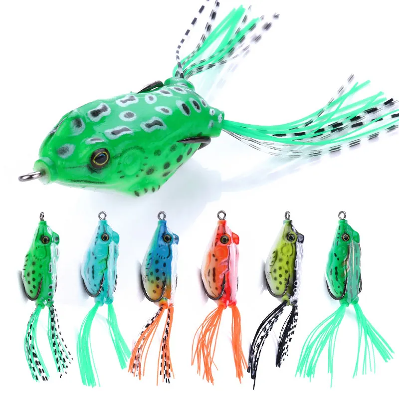 HENGJIA 60pcs Topwater Frog with High carbon Soft Bait 5.5CM 12.5G Fresh Water Bass Minnow Fishing Lure FO003