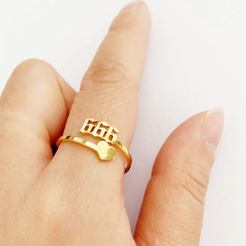 Adjustable Minimalist Finger Ring Jewelry 111 777 888 999 666 Stainless Steel Gold Plating Lucky Angel Number Rings